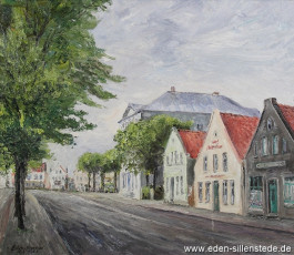 Jever, Stadt, Mühlenstraße in Jever, Stadt, 1965, 61x50,7 cm, Öl auf Leinwand, Besitz Schlossmuseum Jever (WV-Nr. 761)