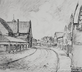 Jever, Stadt, Neuermarkt, 1925, Kohlezeichnung, Quelle Buch Jever im Bild, gestern und heute, Seite 16 (WV-Nr. 901)