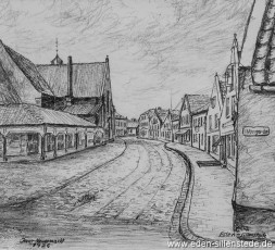 Jever, Stadt, Neuermarkt, 1926, 30x27 cm, Kohlezeichnung, Privatbesitz (WV-Nr. 1332)