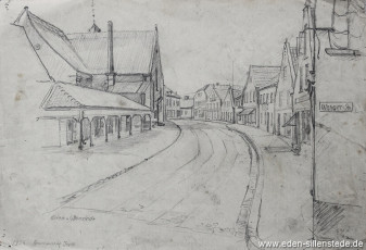 Jever, Stadt, Neuermarkt, 1926, 32x22,5 cm, Bleistiftzeichnung, Nachlass Arthur Eden (WV-Nr. 282)