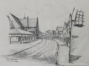 Jever, Stadt, Neuermarkt, 1926, 39x29 cm, Kohlezeichnung, Besitz Schlossmuseum Jever (WV-Nr. 757)