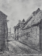 Jever, Stadt, Rösterföhr, 1940er, 19x26 cm, Kohlezeichnung, Privatbesitz (WV-Nr. 870)