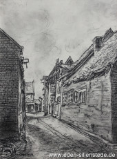 Jever, Stadt, Rösterföhr, 1950er, 19,5x27 cm, Kohlezeichnung, Privatbesitz (WV-Nr. 1010)