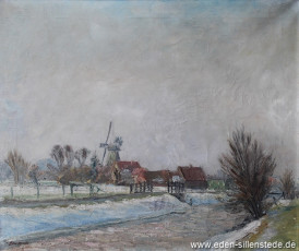 Jever, Stadt, Schlachtmühle, 1950er, 60,5x50,5 cm, Öl auf Leinwand, Privatbesitz (WV-Nr. 1110)