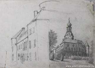 Jever, Stadt, Schloss, 1940er, 28x22 cm, Bleistiftzeichnung, Nachlass Arthur Eden (WV-Nr. 281)