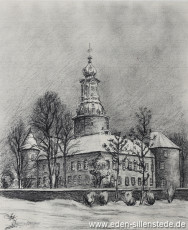 Jever, Stadt, Schloss, 1955, 28x34 cm, Kohlezeichnung, Privatbesitz (WV-Nr. 953)