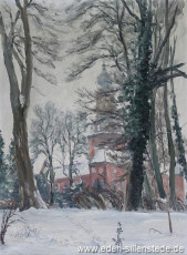 Jever, Stadt, Schloss im Winter, 1956, 51,7x70,4 cm, Öl auf Leinwand, Privatbesitz (WV-Nr. 661)