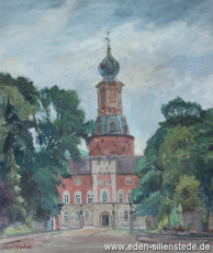 Jever, Stadt, Schloss mit Haupttor, 1940er, 38x45 cm, Tempera, Privatbesitz (WV-Nr. 1226)