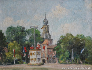 Jever, Stadt, Schloss mit Haupttor, 1952, 56x43 cm, Öl auf Leinwand, Privatbesitz (WV-Nr. 876)