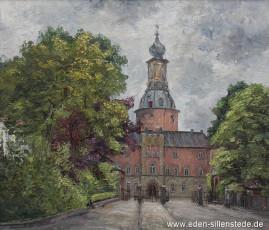 Jever, Stadt, Schloss mit Haupttor, 1960er, 70x60 cm, Öl auf Leinwand, Privatbesitz (WV-Nr. 472)