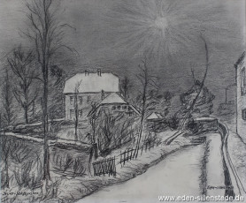 Jever, Stadt, Schloßgraben, 1950-60er, 35x31 cm, Kohlezeichnung, Privatbesitz (WV-Nr. 482)