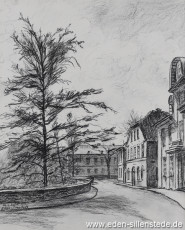 Jever, Stadt, Schlossstraße, 1957, 29x36 cm, Kohlezeichnung, Privatbesitz (WV-Nr. 903)
