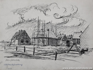 Jever, Stadt, Schützenhofsiedlung, 1954, 21x18 cm, Tuschezeichnung, Nachlass Arthur Eden (WV-Nr. 330)