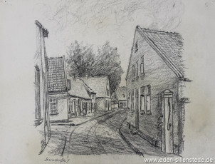 Jever, Stadt, Steinstraße, 1940er, 39,5x29,5 cm, Kohlezeichnung, Nachlass Arthur Eden (WV-Nr. 210)