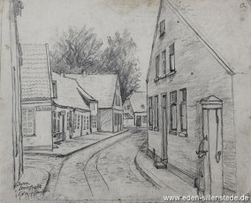 Jever, Stadt, Steinstraße, 1955, 28x23 cm, Bleistiftzeichnung, Nachlass Arthur Eden (WV-Nr. 183)