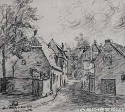 Jever, Stadt, Steinstraße-Am Wall, 1939, 22x25 cm, Kohlezeichnung, Besitz Stadt Jever (WV-Nr. 835)