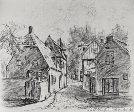 Jever, Stadt, Steinstraße-Am Wall, 1950er, Kohlezeichnung, Quelle Historienkalender auf das Jahr 1960, Seite 83 (WV-Nr. 904)