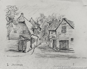 Jever, Stadt, Steinstraße-Am Wall, um 1940, 28x20 cm, Kohlezeichnung, Nachlass Arthur Eden (WV-Nr. 283)