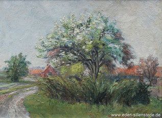 Jever, Stadt, Straßenansicht, 1954, 46x34 cm, Öl auf Holz, Nachlass Arthur Eden (WV-Nr. 65)