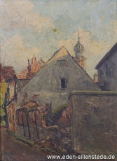 Jever, Stadt, Kleine Burgstraße, Verfallenes Haus von Remmer Janssen, um 1951, 34,5x45,5 cm, Öl auf Leinwand, Besitz Schlossmuseum Jever (WV-Nr. 766)