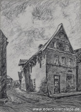 Jever, Stadt, Waagestraße, 1950er, 29x21 cm, Kohlezeichnung, Besitz Stadt Jever (WV-Nr. 836)