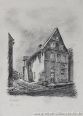 Jever, Stadt, Waagestraße, 1954, 27x37 cm, Kohlezeichnung, Nachlass Arthur Eden (WV-Nr. 204)