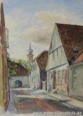 Jever, Stadt, Waagestraße mit Marstall, 1944, 30x41 cm, Aqurell, Besitz Schlossmuseum Jever (WV-Nr. 804)