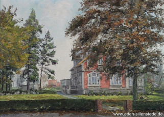 Jever, Stadt, Wohnhaus Mühlenstraße 51, 1960er, 76x54 cm, Öl auf Leinwand, Privatbesitz (WV-Nr. 1270)