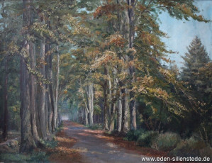 Jever, Umland, Allee zum Forsthaus Upjever, 1930er, 70,5x54,2 cm, Öl auf Leinwand, Privatbesitz (WV-Nr. 1117)