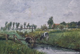 Jever, Umland, Am Hookstief, um 1960, 50x34 cm, Öl auf Leinwand, Besitz Landkreis Friesland (WV-Nr. 616)