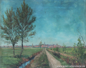 Jever, Umland, Blick auf Jever, 1930er, 51x40 cm, Öl auf Leinwand, Privatbesitz (WV-Nr. 960)