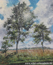 Jever, Umland, Blick vom Wiedel auf Jever, 1960er, 58x70,5 cm, Öl auf Leinwand, Privatbesitz (WV-Nr. 707)