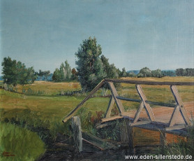 Jever, Umland, Brücke über dem Kreuztief, 1937, 51x42,5 cm, Öl auf Leinwand, Privatbesitz (WV-Nr. 877)
