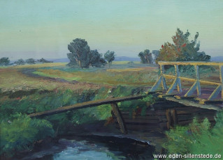 Jever, Umland, Brücke über dem Kreuztief, 1940er, 35x26 cm, Tempera, Privatbesitz (WV-Nr. 935)