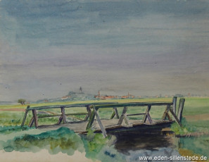 Jever, Umland, Brücke über dem Kreuztief, 1944, 42x32,3 cm, Besitz Schlossmuseum Jever (WV-Nr. 803)
