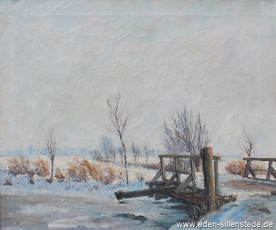 Jever, Umland, Brücke über dem Kreuztief, 1950er, 61x51 cm, Öl auf Leinwand, Besitz Landkreis Friesland (WV-Nr. 601)
