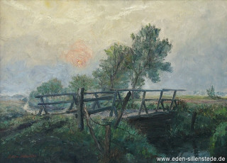 Jever, Umland, Brücke über dem Kreuztief, um 1962, 73x52,5 cm, Öl auf Leinwand, Privatbesitz (WV- Nr. 496)