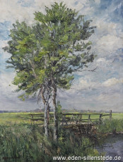 Jever, Umland, Brücke über dem Kreuztief, 1960er, 58x75,5 cm, Öl auf Leinwand, Privatbesitz (WV-Nr. 6)