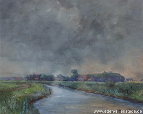 Jever, Umland, Gewitterstimmung am Hookstief, 1940-50er, 33,1x26 cm, Tempera, Besitz Landkreis Friesland (WV-Nr. 597)