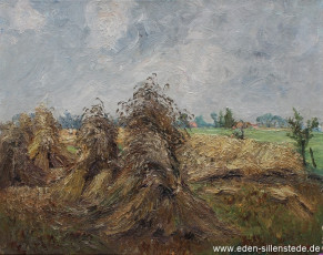 Jever, Umland, Hocken in Moorwarfen, 1950er, 68x54 cm, Öl auf Leinwand, Privatbesitz (WV-Nr. 14)