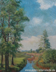 Jever, Umland, Moorlandstief am Dünkagel, 1950er, 50x62,7 cm, Öl auf Leinwand, Privatbesitz (WV-Nr. 1384)
