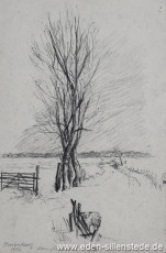 Jever, Umland, Moorlandsweg, 1956, 19x30 cm, Kohlezeichnung, Nachlass Arthur Eden (WV-Nr. 239)