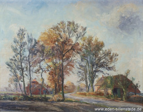 Jever, Umland, Rahrdumer Straße, 1950er, 70,5x54,2cm, Öl auf Leinwand, Privatbesitz (WV-Nr. 1453)