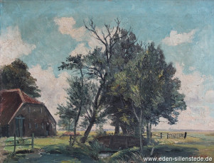 Jever, Umland, Schenumer Sietwendung, 1940-50er, 67x50 cm, Öl auf Leinwand, Privatbesitz (WV-Nr. 532)