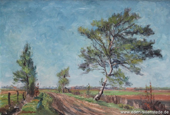 Jever, Umland, Schurfenser Weg, 1950er, 73x50,3 cm, Öl auf Leinwand, Privatbesitz (WV-Nr. 1005)