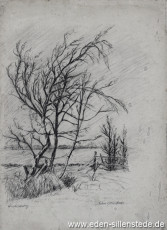 Jever, Umland, Wiedelerweg, 20x26 cm, Kohlezeichnung, Nachlass Arthur Eden (WV-Nr. 245)