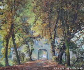 Kniphausen, Allee zur Burg, 1960er, 75x63 cm, Öl auf Leinwand, Privatbesitz (WV-Nr. 1047)