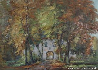 Kniphausen, Allee zur Burg, um 1955, 70x50,5 cm, Öl auf Leinwand, Privatbesitz (WV-Nr. 1440)