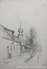 Kniphausen, Innenhof der Burg, 1930, 29x22 cm, Bleistiftzeichnung, Nachlass Arthur Eden (WV-Nr. 291)