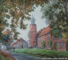 Kniphausen, Innenhof der Burg, 1960er, 70,5x62,3 cm, Öl auf Leinwand, Privatbesitz (WV-Nr. 1001)